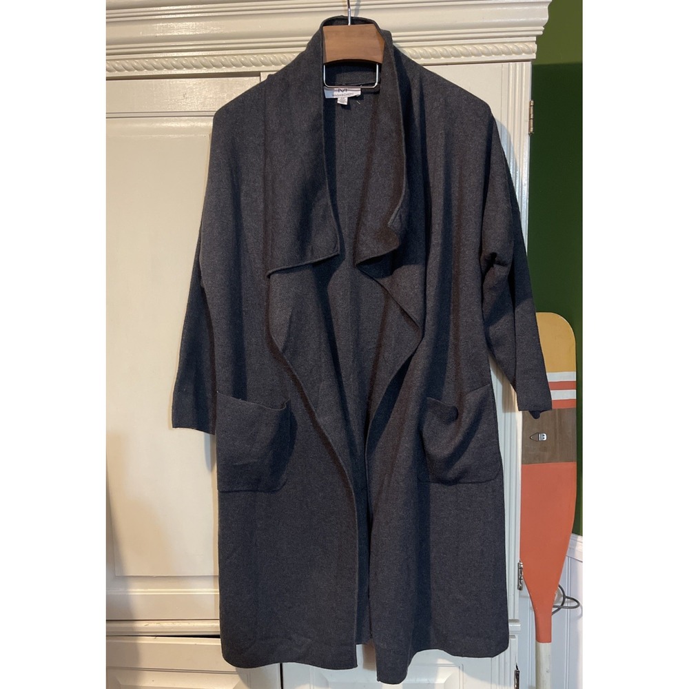 Magaschoni Cardigan Women Small Gray Long Open Front Knit Sophisticated